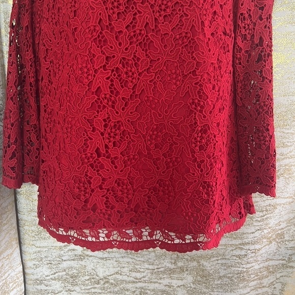 Talbots Hot Red 100% Cotton Autumn Lace Blouse - Picture 5 of 14